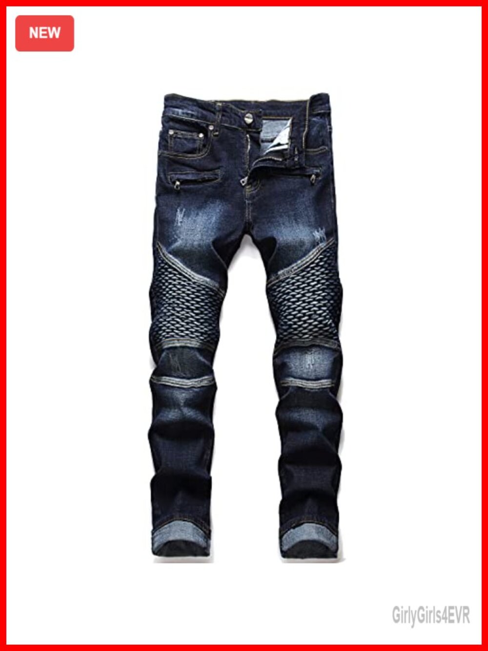 Men Classic Zip Fly Biker Regular Fit Flex Denim Jeans Five Pocket Stretch